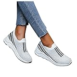 Damen Mesh Sneaker Canvas Flache Schuhe Frauen Weicher Boden Sportschuhe Leicht Atmungsaktive Schuhen Sommer Herbst Turnschuhe Straßenlaufschuhe Luftkissen Fitness Walkingschuhe Casual L