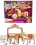 DreamWorks Spirit GXF53 Spirit Stallfreunde Spielset mit 2 Pferden (ca. 20cm & 13cm), Pferdekoppel und Zubehör für die Pferdefütterung, tolles Geschenk für Kinder ab 3 Jahren mehrfarbig