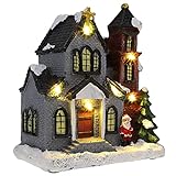 VICASKY Weihnachtshaus mit Beleuchtung LED Harz Weihnachtshäuser Stil B OHNE Akku Winterlandschaft Deko Desktop Ornament Nachttischlampe Weihnachtsdek
