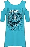 Neue Damen Cut Out Schulter Leopard Print kurzen Ärmeln T-Shirt Top Gr. 52-54, Türk
