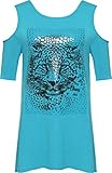 Neue Damen Cut Out Schulter Leopard Print kurzen Ärmeln T-Shirt Top Gr. 52-54, Türk