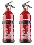 PEARL Mini Feuerlöscher: 2er-Set kompakte ABC-Feuerlöscher für Kfz & Boot, 1 kg, 5A 34B C (Mini Feuerlöscher Auto)