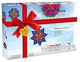 Kreul 42849 - Window Color XXL Set, für kleine und große Kreative, 9 x 80 ml Fenstermalfarben, 80 ml Konturenfarbe, eine Spezialfolie, 150 Schmucksteine und Vorlagen mit Blüten und M