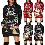 TWIOIOVE Sexy Weihnachtskostüm Frauen Hooded Sweat Pulli Lässig Weihnachten Druck Xmas Jumpers Cocktailkleid Weich Atmungsaktiv Slim Fit Abendkleid Pullover Top