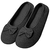 Solshine Damen Baumwolle Geschlossene Hausschuhe Ballerina Slippers T002 Schwarz 39-40EU