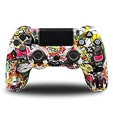 Wireless Controller für PS-4,Bluetooth Game Drahtloser Controller Joystick Gamepadmit doppelter Vibration/6-Axis Gyro Funktion/Mini-LED-Lenkrad (Karikatur)