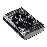 Großes Leder-Tagebuch, handgefertigtes drittes Auge, Stein, keltischer Dreifach-Mond, geprägtes Vintage-Notizblock, unliniertes Papier, 17,8 x 25,4 cm, Skizzenbuch, Schreibbuch, Schw