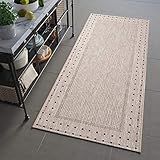 TAPISO Floorlux Läufer Flur Teppich Flachgewebe Strapazierfähig Sisal Beige Taupe Geometrisch Karo Viereck Muster Bordüre Indoor 60 x 200