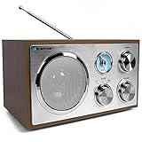 Blaupunkt RXN 180, Küchenradio Retro mit Bluetooth, einfaches Radio mit UKW/FM und Aux In, Retroradio mit Antenne, Büro-Radio, Analog Tuner, Kofferradio, Holzgehäuse, eingebauter Lautsprecher, H