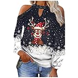 Damen Weihnachtspullover Lose Schulterfreies Jumper Weihnachten Sweatshirt Schneeflocke Rentier Gedruckt Pullover Bluse Oberteile Oversize Tops T-Shirt Herbst Winter Mode Streetw