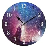 Use7 Home Decor Wolf Space Universum Sternenhimmel Runde Acryl Wanduhr nicht tickend leise Uhr Kunst für Wohnzimmer Küche S
