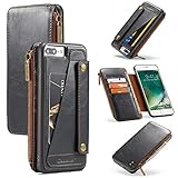 Handyhülle für iPhone 7 Plus/8 Plus Hülle Lederhülle Leder PU Flip Schutzhüllen aus Klappetui Tasche 2 in 1 Multifunktion Geldbörse Geldbeutel Hülle mit iPhone 7 Plus/8 Plus (Black,7 Plus)