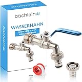 Bächlein Universal Wasserhahn für den Garten [blau] inkl. 2 Schlauchanschlüssen - edler Kugelhahn mit 1/2 und 3/4 Zoll Anschluss,