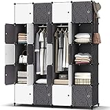 HOMIDEC Kleiderschrank, Tragbarer Regalsystem, 20 Würfel Schrank aus Kunststoff mit 3 Kleiderstange, Schlafzimmerschrank kleiderschrank Weiss für Schlafzimmer, 180 x 142 x 45