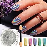 Foxtsport Nagelpuder, holographisches Nagelpulver, Chrom-Pigment, Glitzer, Einhorn, Holo, Regenbogenspiegel, Puder, Staub, Maniküre, Nagelkunst, Dekoration, 0,5 g/Box