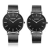 Das Perfekte Partner Geschenk – Burker Adam & Eve | Herrenuhr und Damenuhr | Jahrestag, Geburtstag, Valentinstag Frauen und Männer | Pärchen Uhr für Damen & Herren (Black)