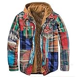 Herren Casual Herbst und Winter Patchwork Plaid Print Kapuzen Reißverschluss Tasche Langarm Hemd Jacke Lose Verdickt Mantel, mehrfarbig, XXL