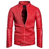 Nuzai Jacke Herren Slim Fit Einfarbig Stehkragen Lederjacke Herren Trend Mode Punk Motorradjacke Herren Wind- Und Wasserdicht Frühling Herbst Übergangsjacke H