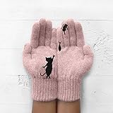 TT- Damen Winterhandschuhe Handschuhe mit Katze und Fisch Motiv,Frauen Herbst Winter Strick Gloves Fingerhandschuhe Sport Warm Winddicht Handschuhe für Skifahren Radfahren für Women (Rosa, OneSize)