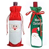 IBLUELOVER Weintüten Weihnachten 2pcs Weinflasche Taschen Weihnachtsmann Flaschetasche mit Kordelzug Geschenktüte Weihnachtendeko Tragbar Geschenktaschen für Rotwein Champagner Olivenö