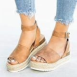 DiaRom Sandalen Damen Sommer Plateau Keilsandalen Böhmen Strandsandalen Espadrille Frauen Keilabsatz Sandaletten Sommerschuhe Offene Schuhe Flatform Slingback Flip Flops Freizeit S