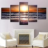 Wanddekoration 5 Bilder Vlies Leinwand 5 Teilig Bilder Wandbild HD Drucke Painting Ozean Sonnenuntergang Poster Moderne Wandbilder Wohnzimmer Wanddekoration Desig