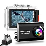 Apexcam Action cam 4K 20MP Sportkamera EIS WiFi wasserdichte Unterwasserkamera 40M Externes Mikrofon 2.0'LCD 170 ° Weitwinkel 2,4G Fernbedienung 2x1200mAh-B