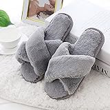 Winterhaus gemütliche Frauen Pelz Hausschuhe Faux Pelzry Kreuz Riemen Flache Folien Slip auf Innenrutschen Haus Schuhe Weibliche Slipper Damen (Color : C Gray Slippers, Shoe Size : 42-43)