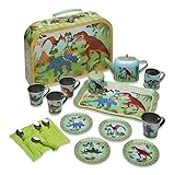 Wobbly Jelly „Stampfe-Dino” Spielgeschirr aus Metall und Tragekoffer (Teeservice aus 14 Teilen für Kinder)