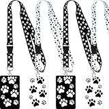 4 Sets Tatzen Druck Lanyard mit Kartenhaltern, Hunde Welpen Tatzen Druck Lanyard Umhängeband mit Klar Abzeichen Halter Wasserdicht für Schlüssel ID Karte Flugzeug Tick