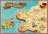 Oblique-Unique® 6 Einladungskarten zum Kindergeburtstag Pirat // Geburtstagseinladungen Jungen Mädchen Kinder Einladungen Schatzkarte Schatzsuche Piratenparty Geburtstag Karten S