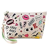 LEUCHTBOX Kulturtasche Kosmetikbeutel Schminktasche Make-Up Bag Kulturbeutel Wasserfest PU-Kunstleder Pop Art Comic Style für Reisen, Urlaub und Alltag (White Wow!)