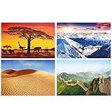 GREAT ART® 4er Set XXL Poster Motive – Berge Sand & Steppe – Alpen Panorama Afrika Wüsten Dünen Chinesische Mauer Natur Bild Dekor Inneneinrichtung Wandbild Plakat je 140 x 100