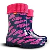 Demar Gummistiefel für Mädchen, mit Fleece gefüttert, für regnerische Schnee, rosa und lila Herzen, Mehrfarbig - rosa / purpur - Größe: 25/27 EU