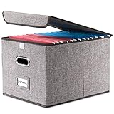 Prandom File Organizer Box - Set of 1 Collapsible Decorative Linen Filing Storage Hanging File Folders with Lids Office Cabinet Letter Size (15x12.2x10.75 inch)
