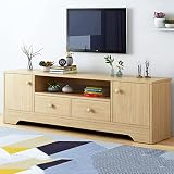 AWJ Home Moderner TV-Medienständer Großer Aufbewahrungstisch, Holz-TV-Ständer mit Schubladenschrank und offenen Regalen, Entertainment Center Medienkonsolentisch Aufbewahrungstisch, für F