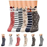 PPangUDing 6er Pack Unisex Stricksocken Bootssocken Kreative Kuschel Anti-Rutsch Cartoon Tier Gemusterte Printed Haussocken Schlafsocken Sportsocken Baumwollsocken für Herbst W