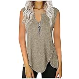 WinDinner Damen Top Elegant Einfarbig Shirt Tank Top Ärmellos Oberteil Casual Tee Shirt Mit Reißverschlusshemd Lässig Pullover Lockeres Hemdoberteil für D