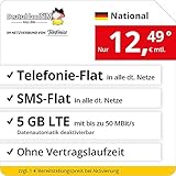 Handyvertrag DeutschlandSIM LTE 5000 National - ohne Vertragslaufzeit (5 GB LTE mit max. 50 MBit/s inkl. deaktivierbarer Datenautomatik, Telefonie-Flat, SMS-Flat, 12,49 Euro/Monat)