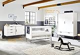Babyzimmer komplett Set Kinderzimmer Möbel von Pinolino, Serie Steel extrabreit groß, mit Kinderbett, Schrank und Wickelkommode, weiß