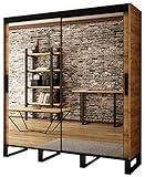 Kryspol Schwebetürenschrank LOFT T3 Kleiderschrank mit Metallbeinen und Einlegeboden Schlafzimmer- Wohnzimmerschrank Schiebetüren im Industrie-Stil (200)