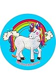 Für den Geburtstag ein Tortenbild-Wunschname, Zuckerbild mit dem Motiv: Einhorn, Unicorn, Essbares Foto für Torten, Tortenbild, Tortenaufleger Ø 20cm - Super Qualität, 7012