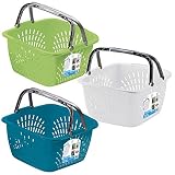 3x Schüsseln mit Tragegriff Tragekorb 18,5 Liter 40 x 40 cm Quadratisch Einkaufskorb Transportkorb Transportbox Kunststoff Korb Wäschekorb Wäscheeimer Aufbewahrung Camping Schüssel Plastikschüssel S