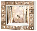 Brubaker Wiederverwendbarer Adventskalender aus Holz zum Befüllen - Weiße Winterlandschaft mit LED Beleuchtung - DIY Weihnachtskalender 35.5 x 6 x 27