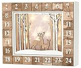 Brubaker Wiederverwendbarer Adventskalender aus Holz zum Befüllen - Weiße Winterlandschaft mit LED Beleuchtung - DIY Weihnachtskalender 35.5 x 6 x 27