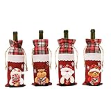 Feelava Weihnachten Weinflasche Abdeckung 4 Stücke Rotwein Taschen für Dress up Weinflasche Wiederverwendbare Wein Geschenk Taschen für Home Dinner Party Dekoration Tischdek
