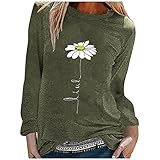 Graceyo Damen Langarm Casual Lose Bluse Hemd Shirt Chrysantheme Drucken Oversize Sweatshirt Oberteil Tops Frauen Herbst Winter Rundhals Langarmshirts Pulli Weiche Pullover Oberteile T-S