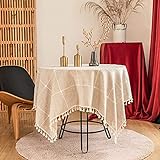LIUJIU Linen & Cotton Tischdecke Stoff Tischtuch Tischwäsche Leinen, Mitteldecke Klein Quadratisch für Home Küche Couchtisch Tuch Dekoration Cafe,90x90