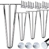 4x Haarnadel Tischbeine Möbelfuß Tischgestell Hairpin Leg Möbelfüße| CHROM | Höhe 71cm |3 Streben Ø 12 mm|Schalldämmung | inkl. Anti-Rutsch-Bodenschoner + Schrauben STAHLIA®