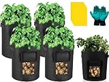 Amalan Pflanztasche aus Vliesstoff,5er Pack 7 Gallonen Pflanzsack,Wiederverwendbar Pflanzen Tasche,Kartoffelsack.Grow Bag für Tomaten,Blumen,Pflanzen mit Fenster Klettverschluss Tragegriffen,Schw